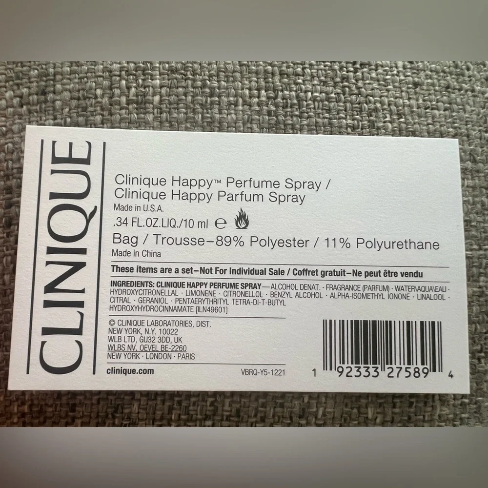 Clinique Happy Perfume Spray 10ml/0.34fl.oz. Travel Spray + Orange Cosmetics Bag